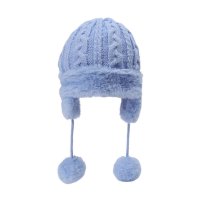 H680-B: Blue Cable Knit Hat w/Pom Poms (0-6 Months)